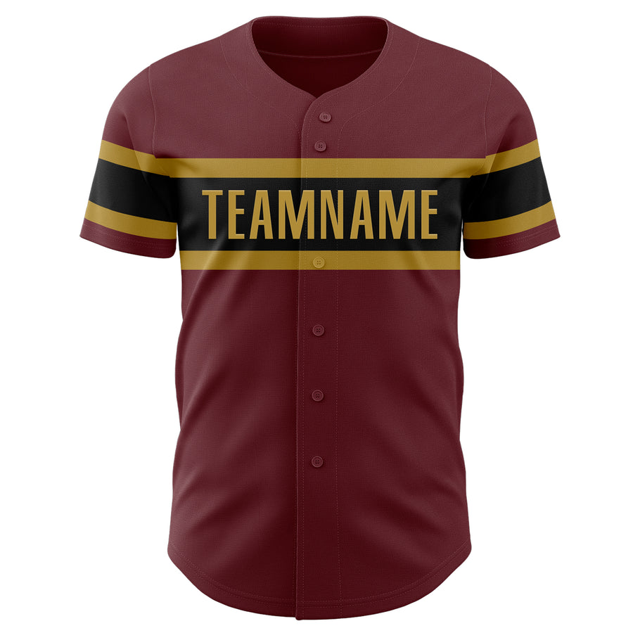 Custom Burgundy Black-Old Gold Authentic Baseball Jersey