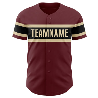 Custom Burgundy Black-City Cream Authentic Baseball Jersey