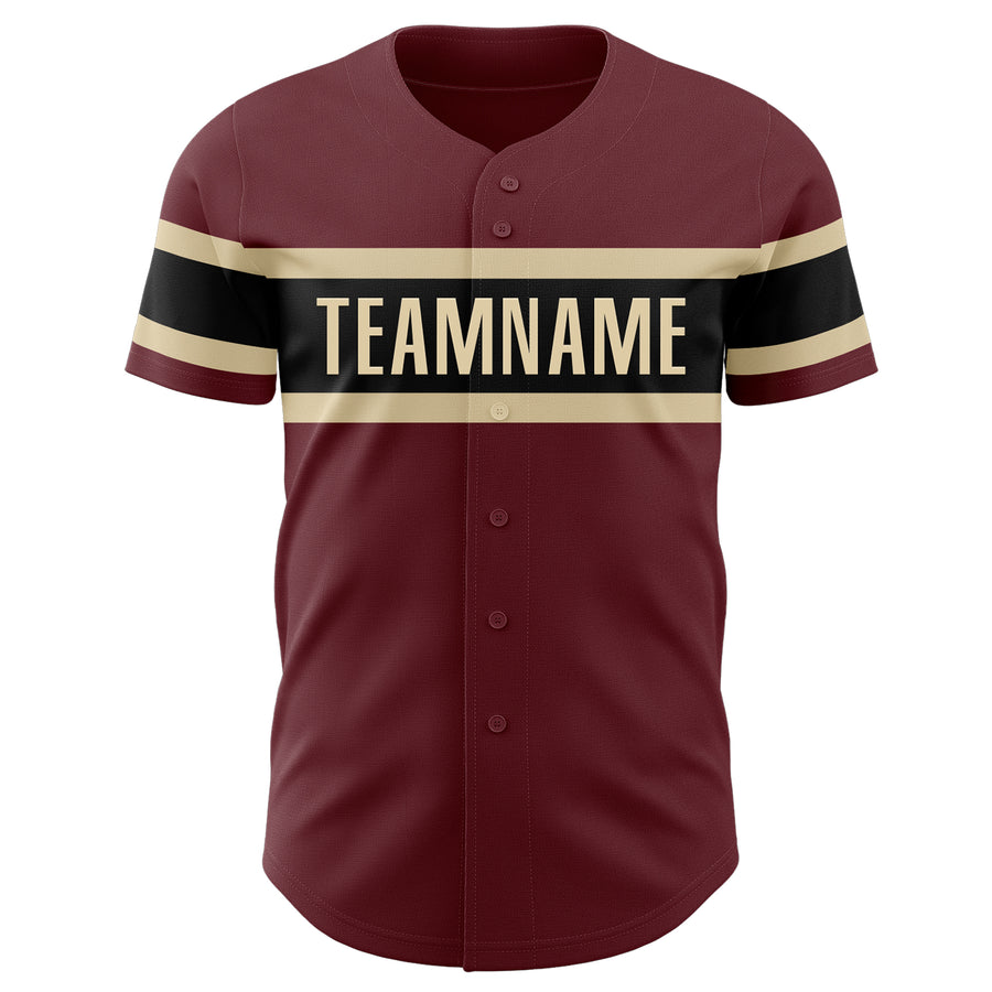 Custom Burgundy Black-City Cream Authentic Baseball Jersey