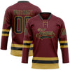 Custom Burgundy Black-Old Gold Hockey Lace Neck Jersey