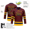 Custom Burgundy Navy-Gold Hockey Lace Neck Jersey