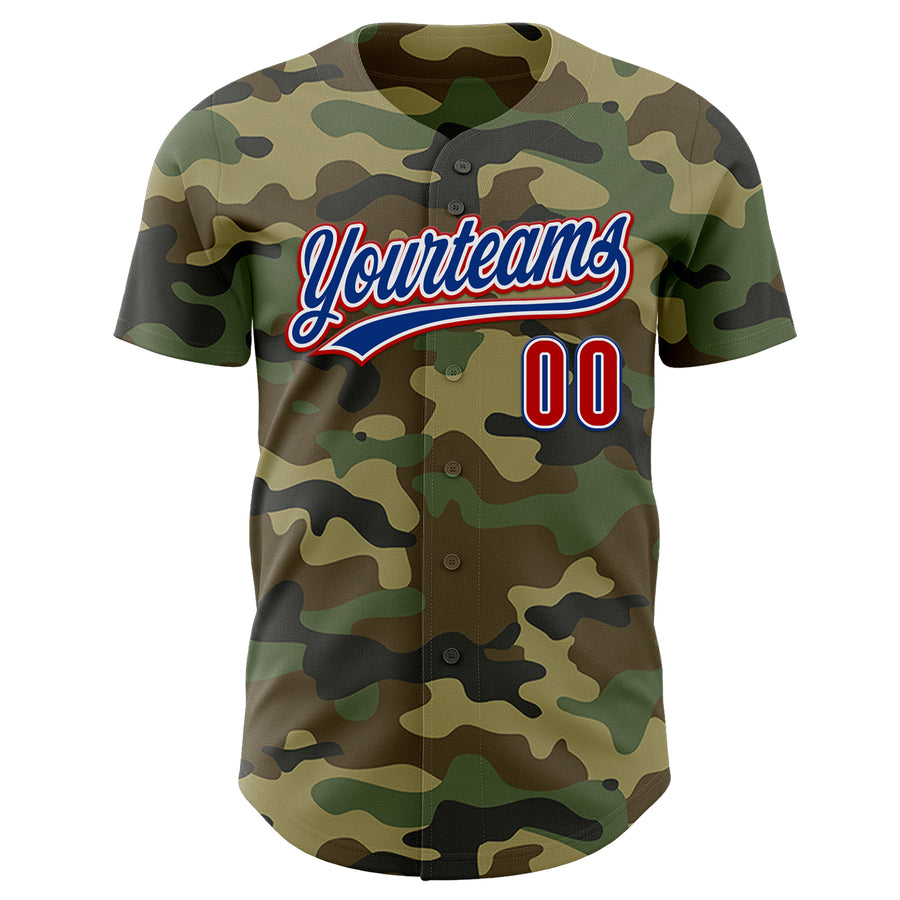 Custom Camo Red-Royal Authentic Salute To Service Baseball Jersey