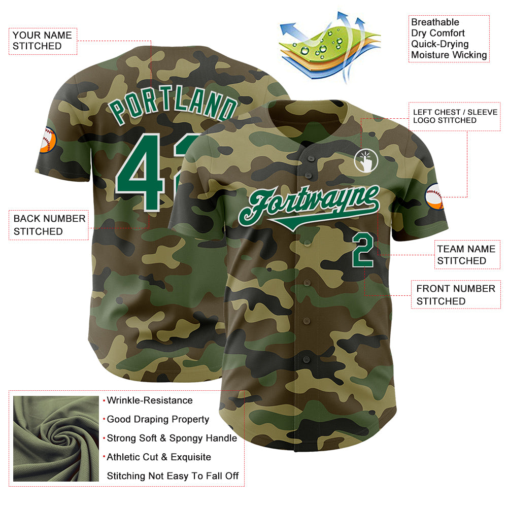 Custom Camo Kelly Green-White Authentic Salute To Service Baseball Jersey