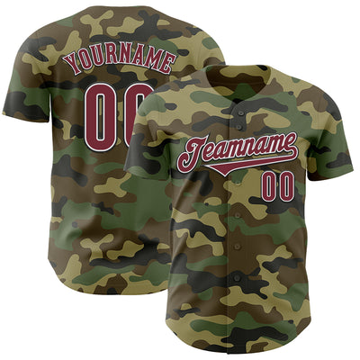 Custom Camo Burgundy-Black Authentic Salute To Service Baseball Jersey