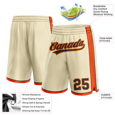 Custom Cream Black Orange-Old Gold Authentic Basketball Shorts