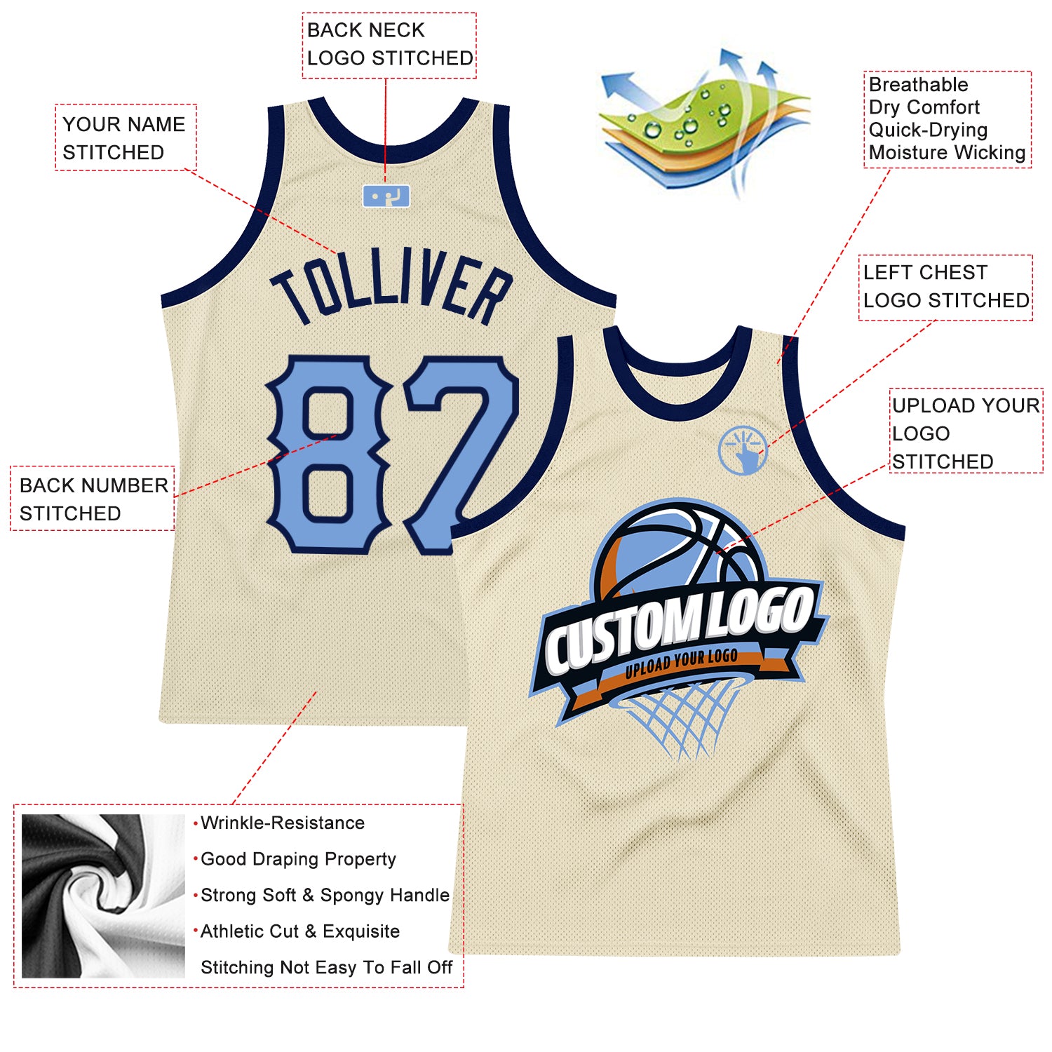 Custom White Navy-Light Blue Authentic Throwback Basketball Jersey Discount