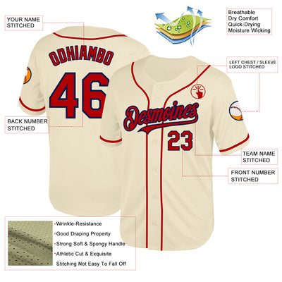 Custom Cream Red-Navy Mesh Authentic Throwback Baseball Jersey