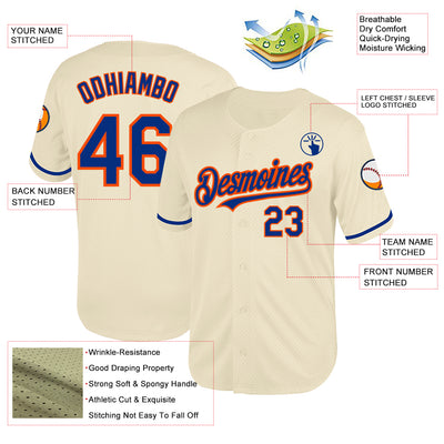 Custom Cream Royal-Orange Mesh Authentic Throwback Baseball Jersey