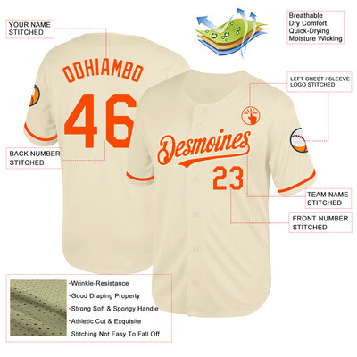 Custom Cream Orange Mesh Authentic Throwback Baseball Jersey