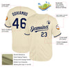 Custom Cream Navy Mesh Authentic Throwback Baseball Jersey