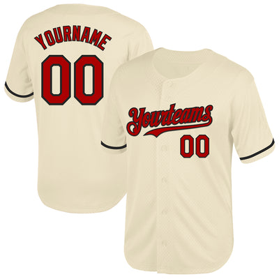 Custom Cream Red-Black Mesh Authentic Throwback Baseball Jersey