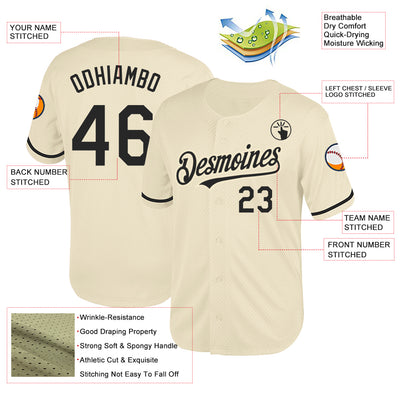 Custom Cream Black Mesh Authentic Throwback Baseball Jersey