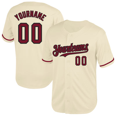 Custom Cream Crimson-Black Mesh Authentic Throwback Baseball Jersey