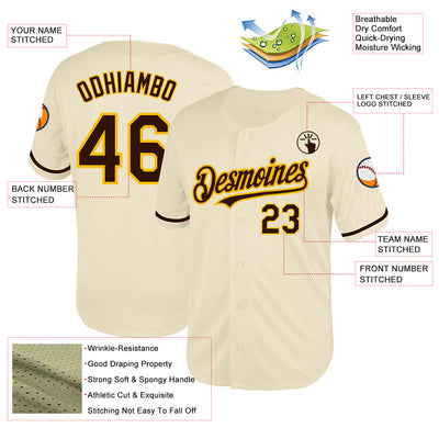 Custom Cream Brown-Gold Mesh Authentic Throwback Baseball Jersey