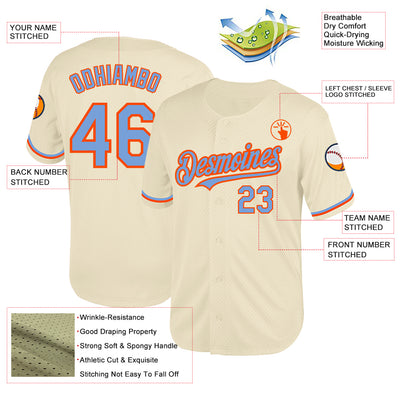 Custom Cream Powder Blue-Orange Mesh Authentic Throwback Baseball Jersey