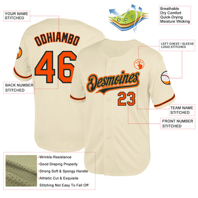 Custom Cream Orange Black-Old Gold Mesh Authentic Throwback Baseball Jersey