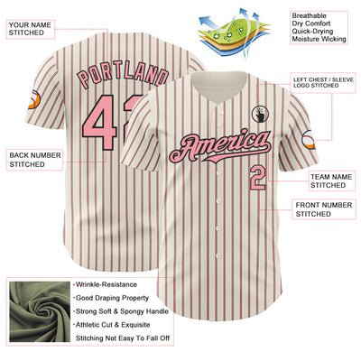 Custom Cream (Black Medium Pink Pinstripe) Medium Pink-Black Authentic Baseball Jersey