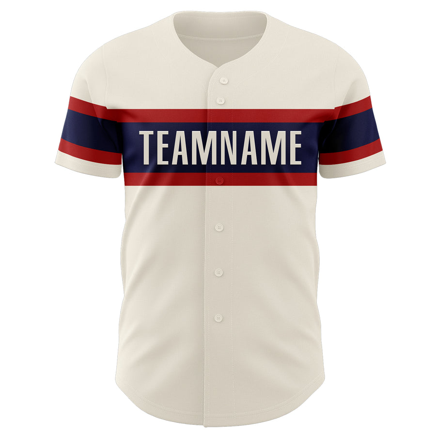 Custom Cream Red-Navy Authentic Baseball Jersey