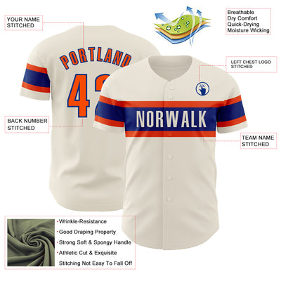 Custom Cream Orange-Royal Authentic Baseball Jersey