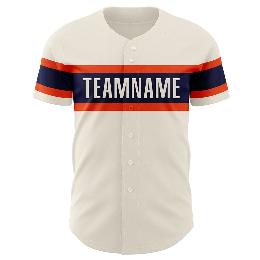 Custom Cream Navy-Orange Authentic Baseball Jersey