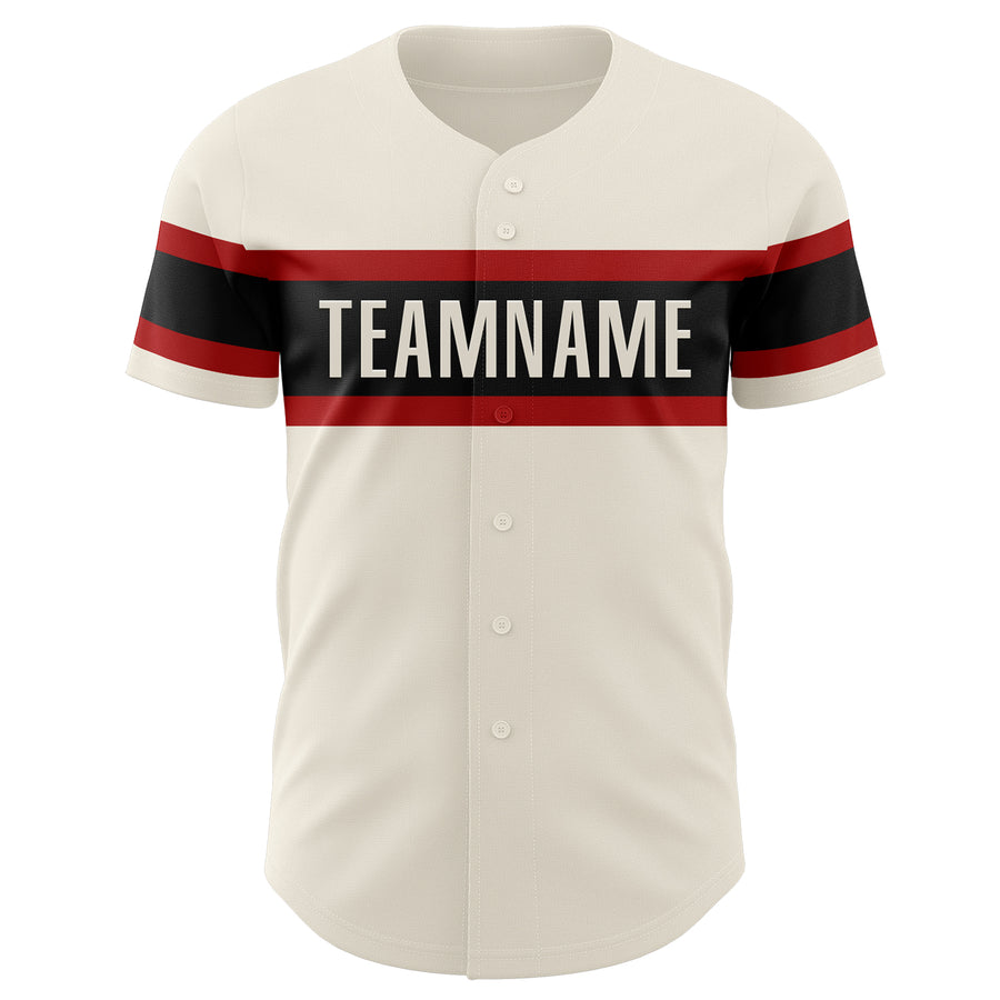 Custom Cream Red-Black Authentic Baseball Jersey