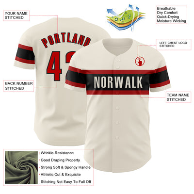 Custom Cream Red-Black Authentic Baseball Jersey