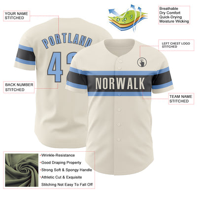 Custom Cream Light Blue-Steel Gray Authentic Baseball Jersey