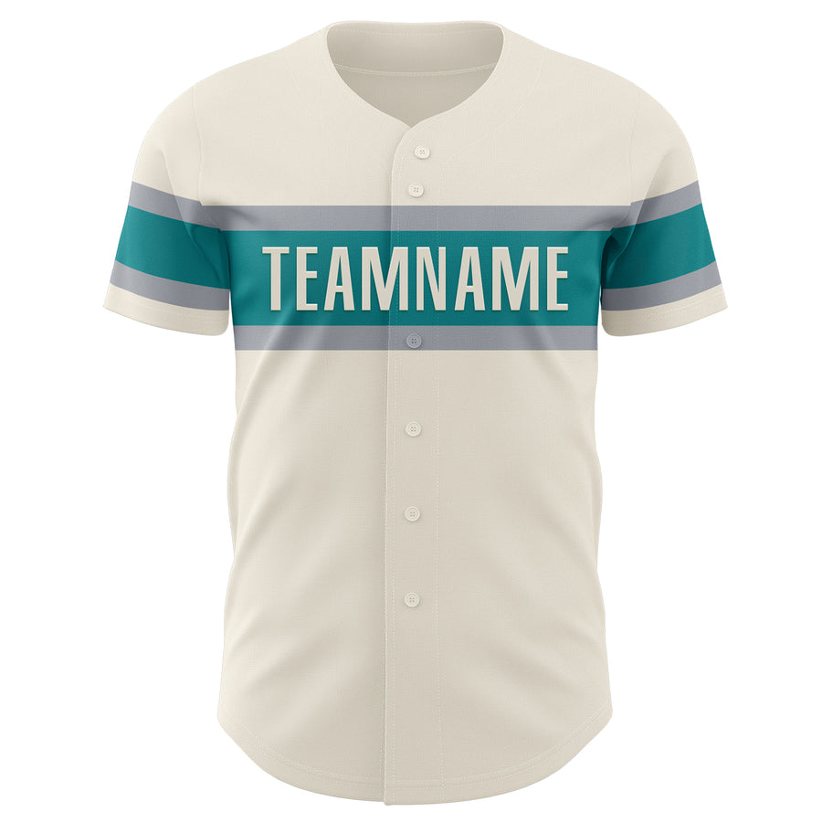 Custom Cream Teal-Gray Authentic Baseball Jersey