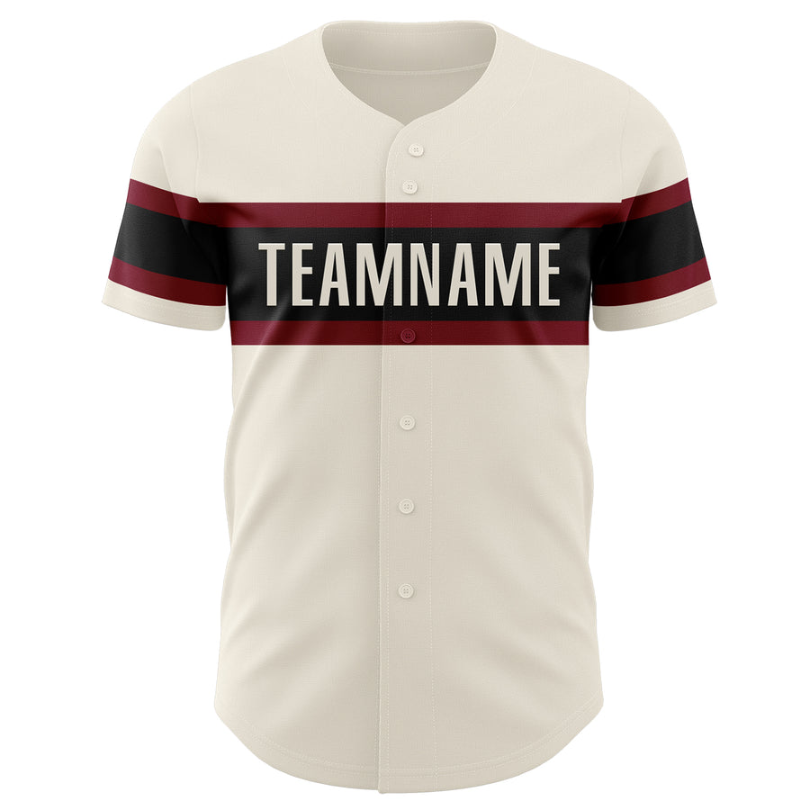 Custom Cream Crimson-Black Authentic Baseball Jersey