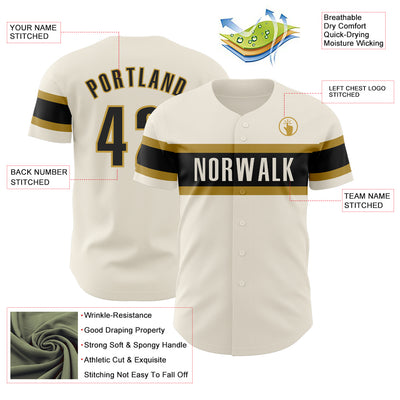 Custom Cream Black-Old Gold Authentic Baseball Jersey