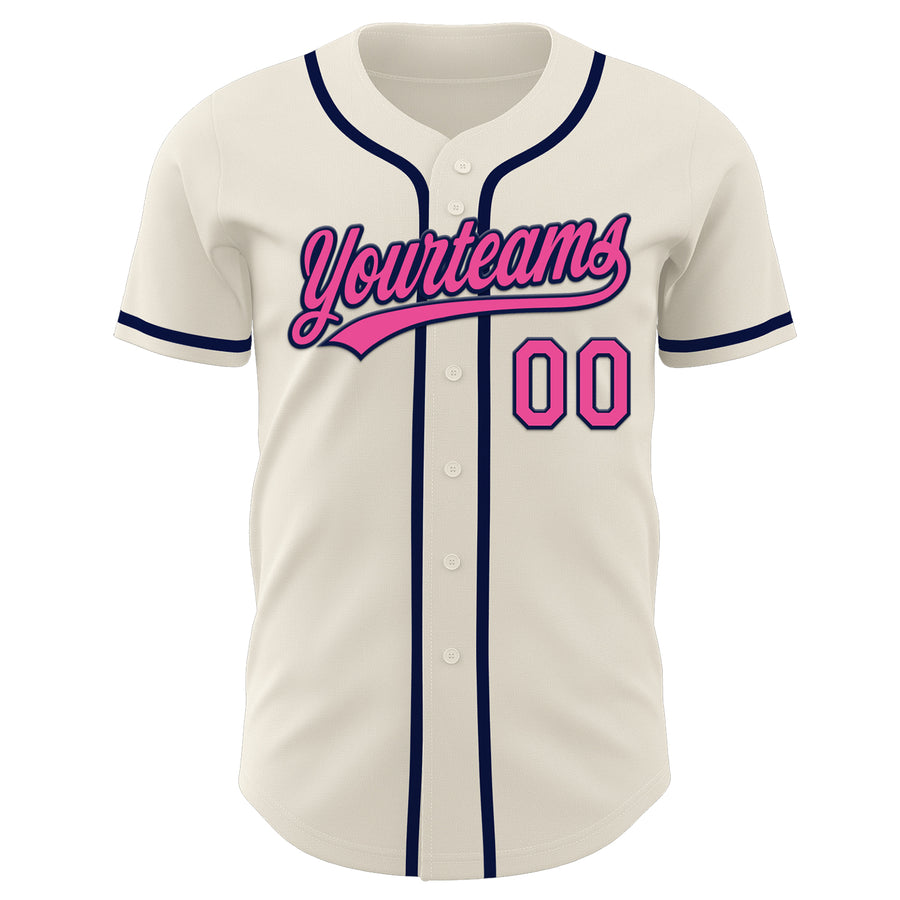 Custom Cream Pink-Navy Authentic Baseball Jersey