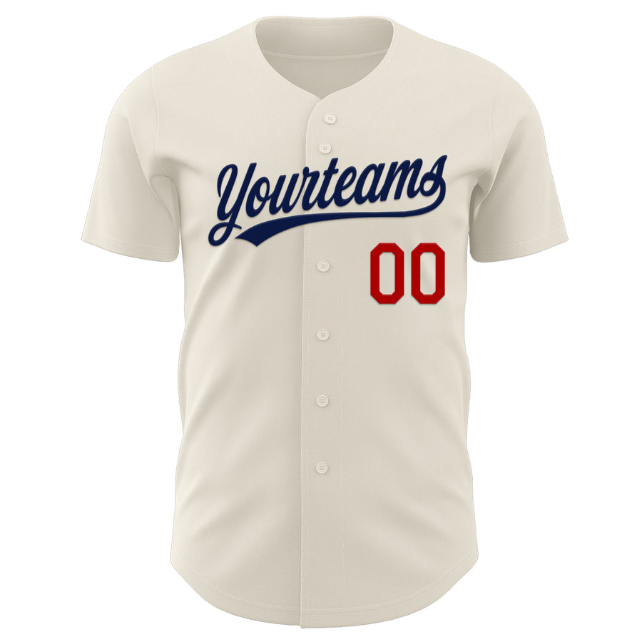 Custom Cream Navy-Red Authentic Baseball Jersey