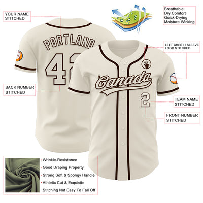 Custom Cream Brown Authentic Baseball Jersey