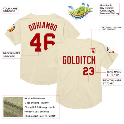 Custom Cream Red Mesh Authentic Throwback Baseball Jersey