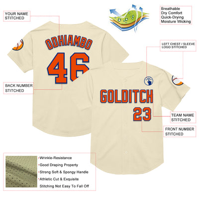 Custom Cream Orange-Royal Mesh Authentic Throwback Baseball Jersey