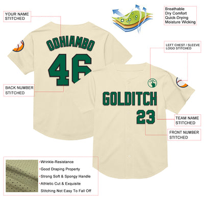 Custom Cream Kelly Green-Black Mesh Authentic Throwback Baseball Jersey