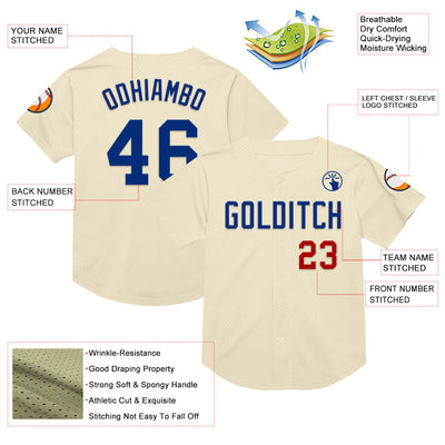 Custom Cream Royal-Red Mesh Authentic Throwback Baseball Jersey