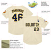 Custom Cream Navy-Gold Mesh Authentic Throwback Baseball Jersey