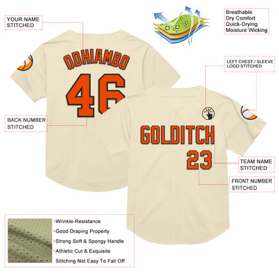 Custom Cream Orange-Black Mesh Authentic Throwback Baseball Jersey