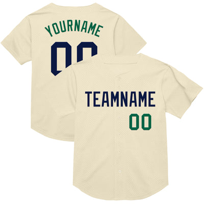 Custom Cream Navy-Kelly Green Mesh Authentic Throwback Baseball Jersey