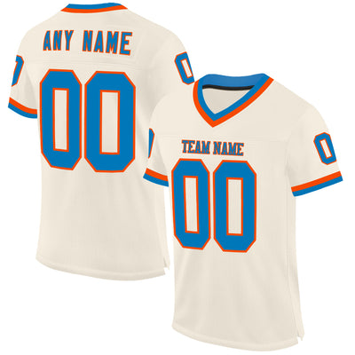 Custom Cream Blue-Orange Mesh Authentic Throwback Football Jersey