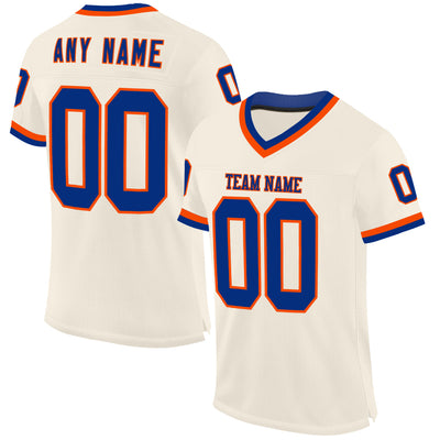 Custom Cream Royal-Orange Mesh Authentic Throwback Football Jersey