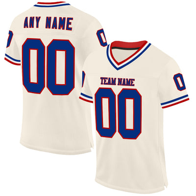 Custom Cream Royal Red-White Mesh Authentic Throwback Football Jersey