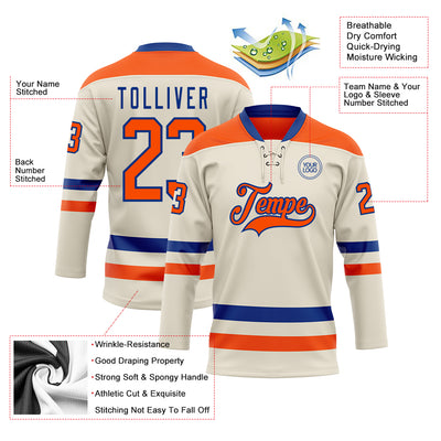 Custom Cream Orange-Royal Hockey Lace Neck Jersey