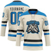 Custom Cream Blue-Black Hockey Lace Neck Jersey