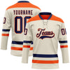 Custom Cream Navy-Orange Hockey Lace Neck Jersey