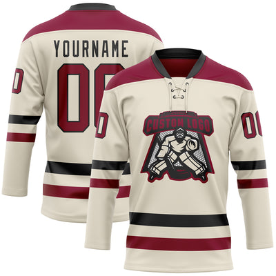 Custom Cream Maroon-Black Hockey Lace Neck Jersey