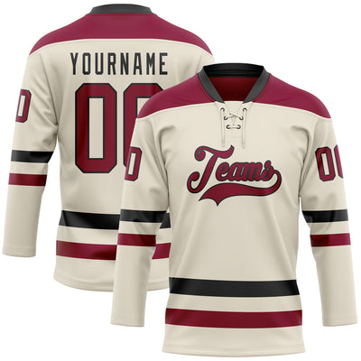 Custom Cream Maroon-Black Hockey Lace Neck Jersey