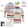 Custom Cream Light Blue-Red Hockey Lace Neck Jersey