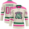 Custom Cream Pink-Kelly Green Hockey Lace Neck Jersey